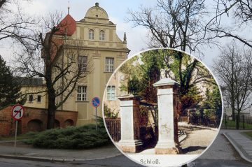 Wjazd na teren zamku kiedyś i obecnie